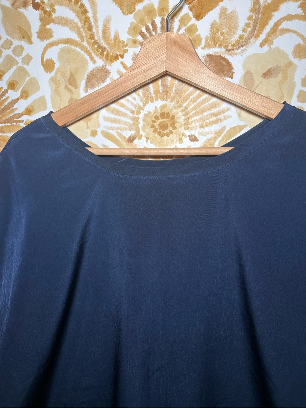 Navy Blue Flowy Peplum Blouse | Minimalist Oversized Top | Coastal Chic Boho - Picture 6 of 7